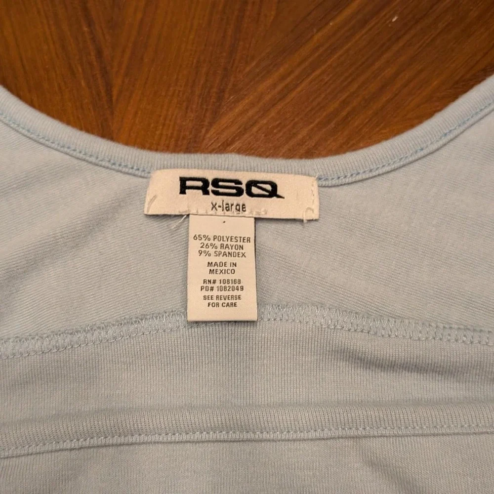 RSQ Crop Top Women XL Blue Excellent Square Neck Long Sleeve Ribbed